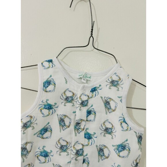 Nola Tawk Catching Crabs 100% Organic Muslin Shortall Sz 3-6 Months Baby - Picture 2 of 5